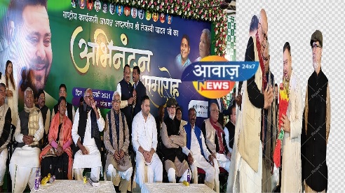 तेजस्वी प्रसाद यादव का अभिनंदन राजद कार्यालय में किया गया